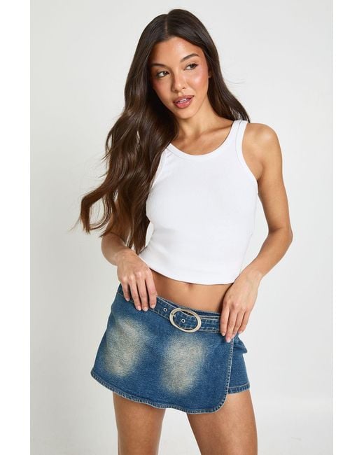 Boohoo White Belted Denim Skort