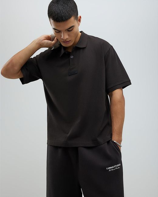 River Island Black Polo Shirt Oversized Fit Luminis Cotton for men