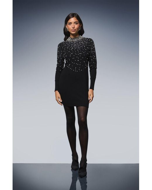 Wallis Blue Pearl Embellished High Neck Tunic