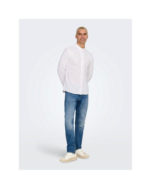 ONLY White Regular Fit Long Sleeve Shirt for men