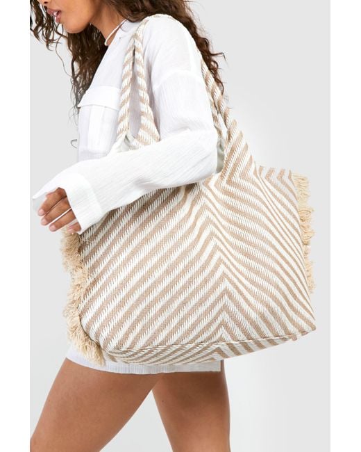 Boohoo Natural Frayed Edge Oversized Beach Bag