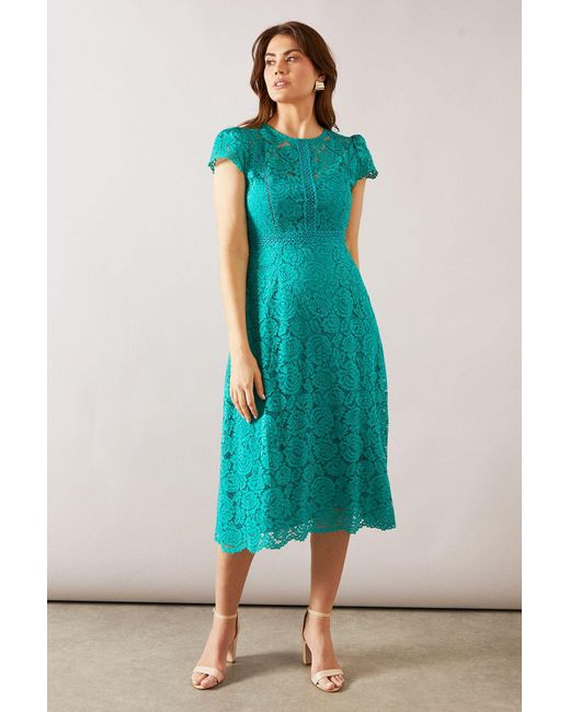 Wallis Green Lace Fit And Flare Midi Dress