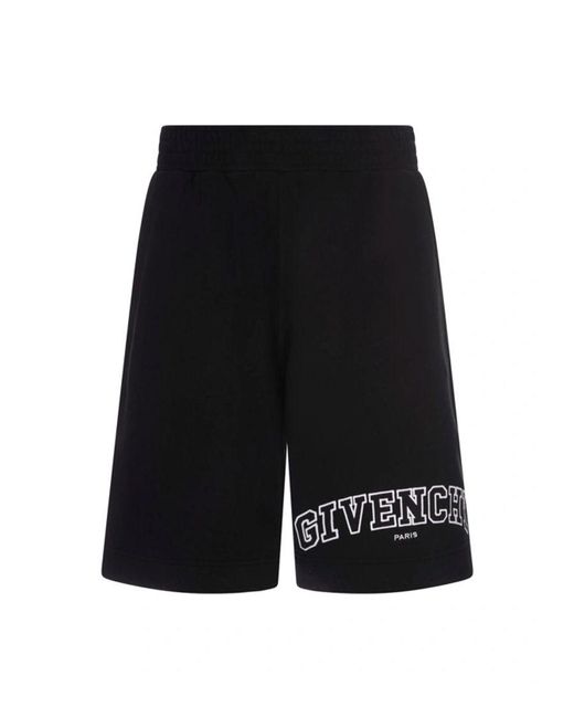 Givenchy Black College Logo Embroidered Cotton Shorts for men