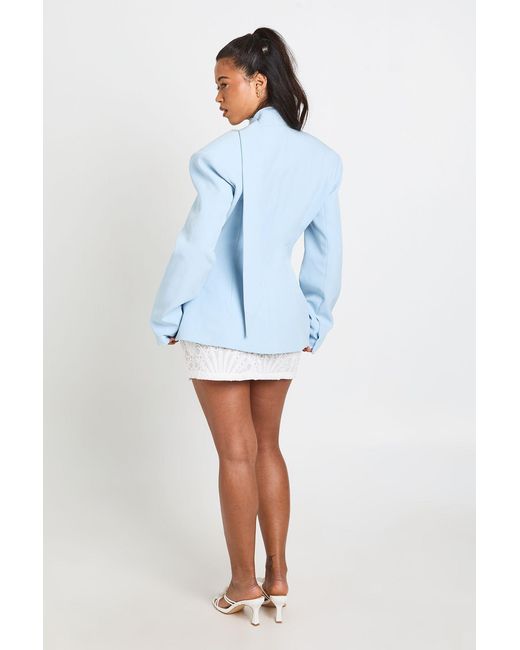 Boohoo Blue Scarf Detail Cinched Blazer