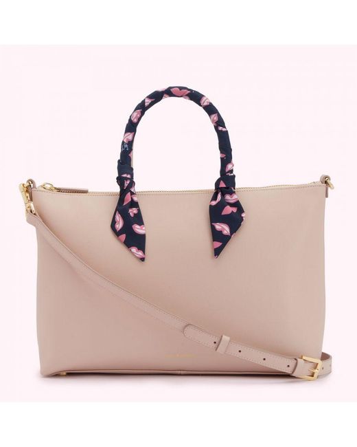 Lulu Guinness Pink Pebble Leather Scarf Frances Tote Bag