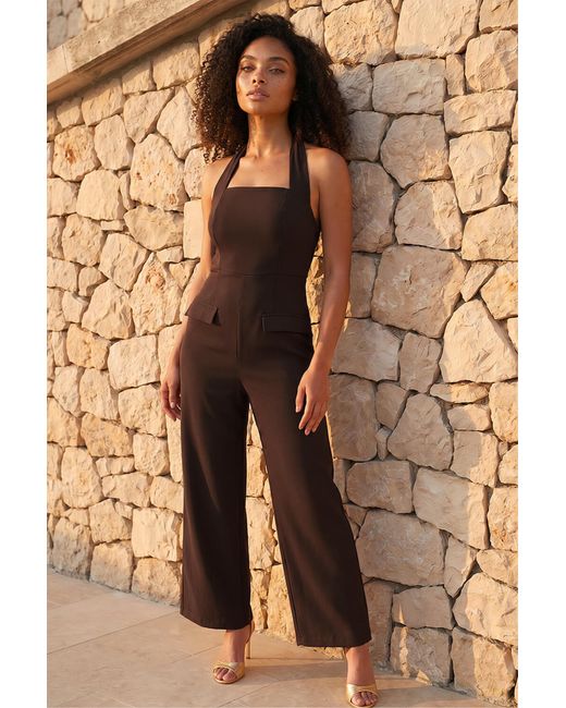 Roman Brown Halter Neck Jumpsuit