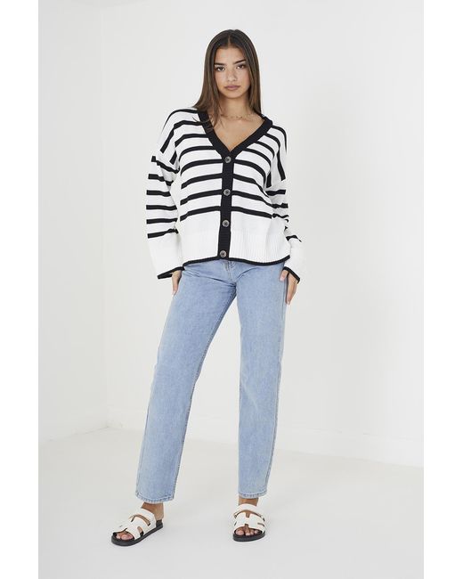 Brave Soul Blue 'Wave' V-Neck Striped Cardigan