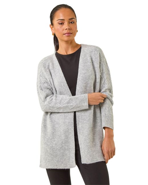 Roman Gray Petie Contrast Cable Knit Cardigan
