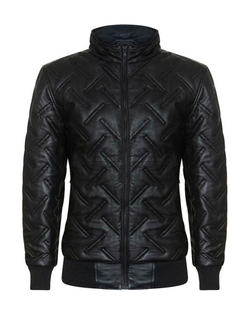 Infinity Leather Black Bomber Quilted Jacket for men