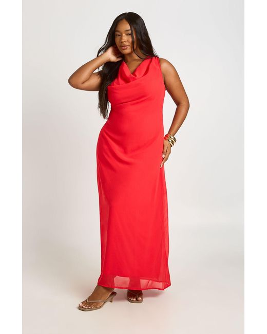 Boohoo Red Plus Chiffon Cowl Neck Maxi Dress