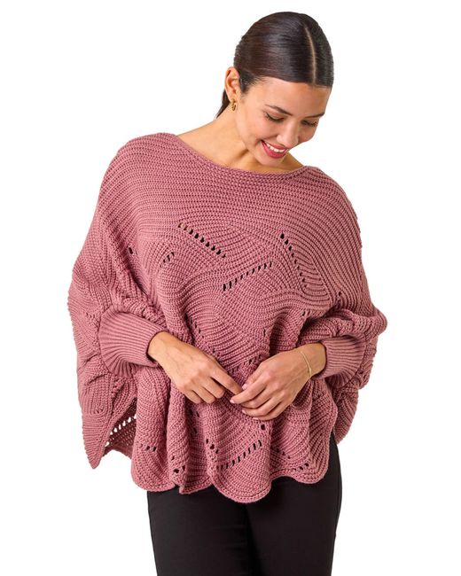 Roman Pink Pointelle Detail Knit Poncho