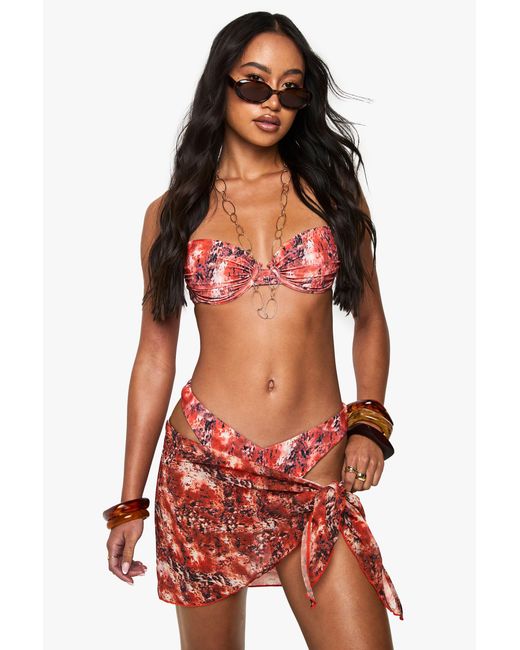 Boohoo Red Premium Swim Abstract Mesh Mini Sarong
