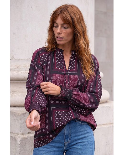 Roman Purple Patchwork Print V-Neck Top