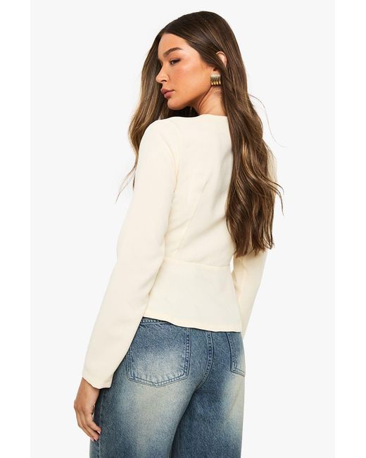 Boohoo White Button Peplum Tailored Top