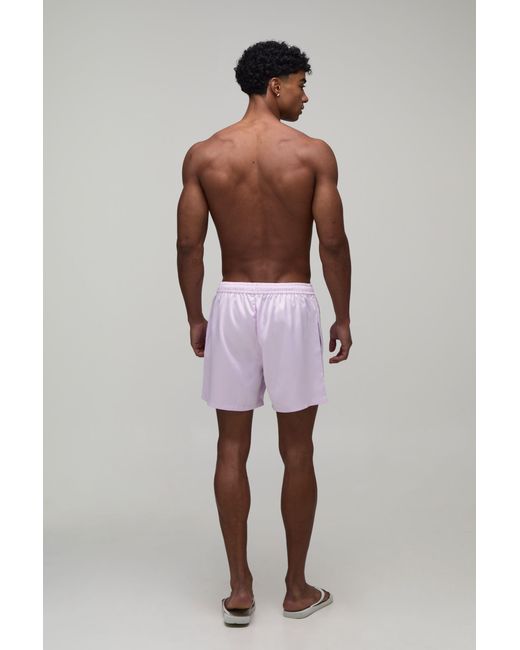 BoohooMAN Pink Relaxed Fit Satin Boxer Style Embroidered Short for men