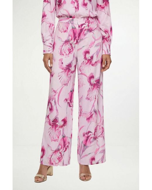Wallis Pink Floral Satin Wide Leg Trouser