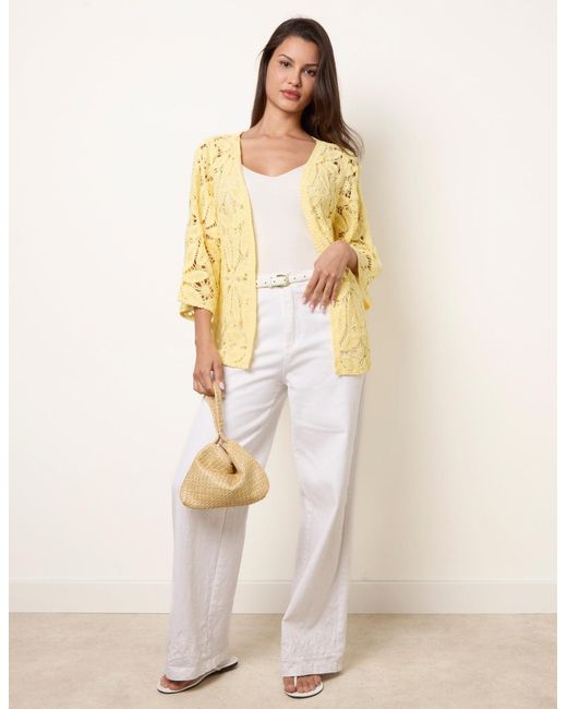 Blue Vanilla Natural Crochet Tie Front Cardigan