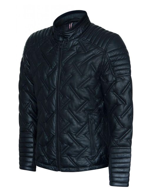 Infinity Leather Blue Quilted Biker Jacket for men