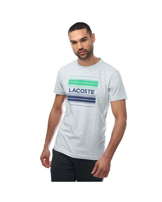 Lacoste Stylized Logo Print Organic Cotton T-shirt In Grijs in het Blue voor heren