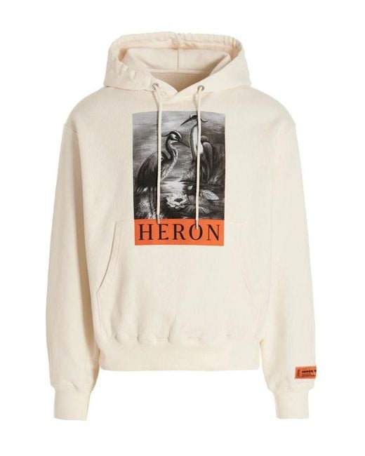 Heron Preston Heron-hoodie Met Trekkoord En Print In Wit in het White voor heren