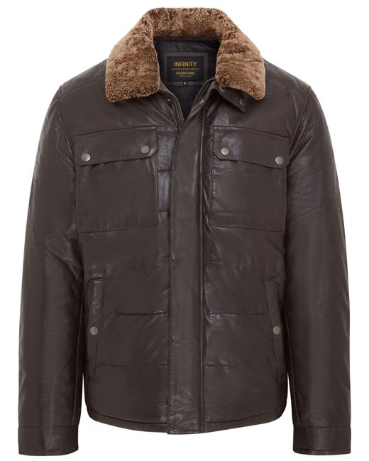 Infinity Leather Black Puffer Quilted Jacket for men