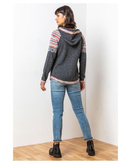 Roman Gray Nordic Print Knitted Hooded Jumper
