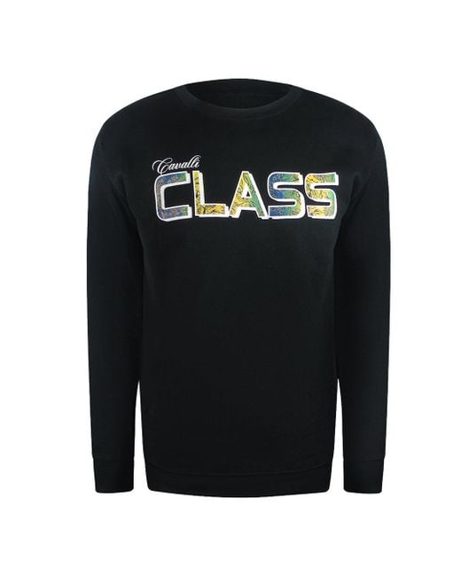 Roberto Cavalli Black Vibrant Floral Logo Round Neck Sweatshirt Cotton for men