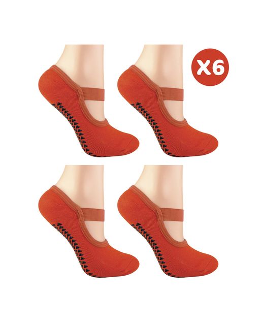 Sock Snob Red 6 Pack Ladies Non Slip Yoga Socks With Straps
