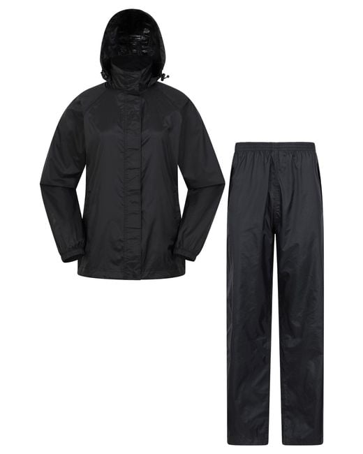 Mountain Warehouse Black 'Pakka' Waterproof Jacket And Overtrouser Set Lightweight Outdoor Outfit Polyamide