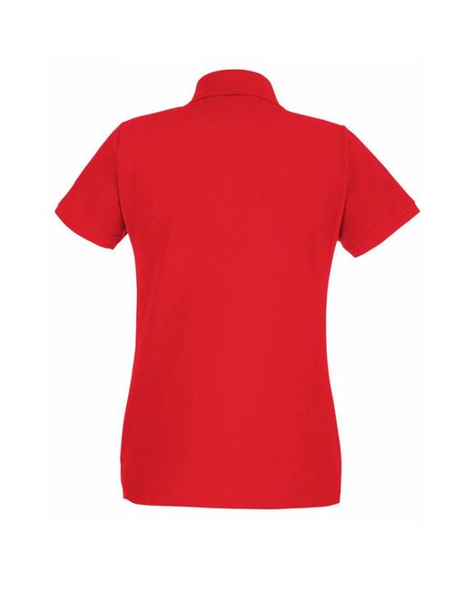 Fruit Of The Loom Red Ladies Lady-Fit Premium Short Sleeve Polo Shirt Cotton