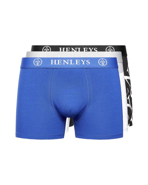 Henleys Blue Henline 3Pk Boxer Shorts for men
