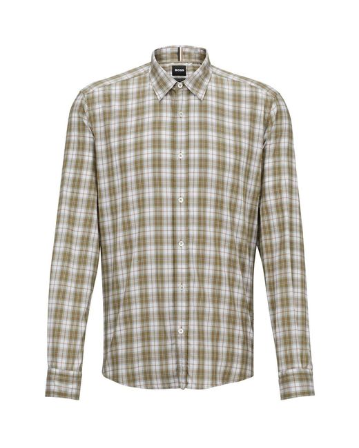 Boss Gray Liam Regular Fit Cuff Sleeve Point Collar Shirt for men