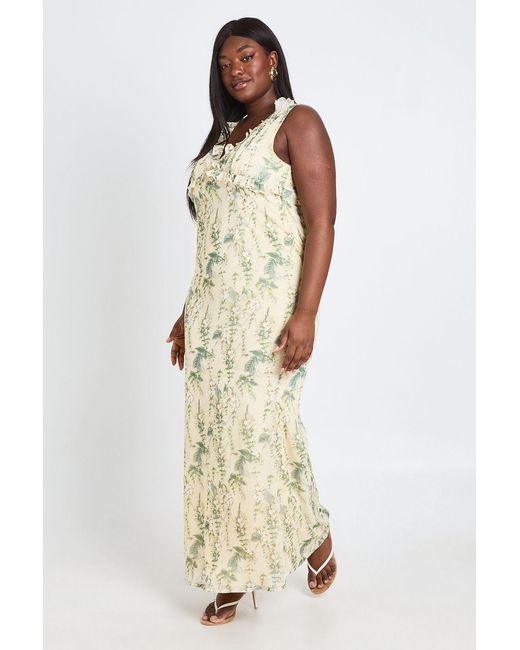 Boohoo White Plus Floral Chiffon Ruffle Detail Maxi Slip Dress