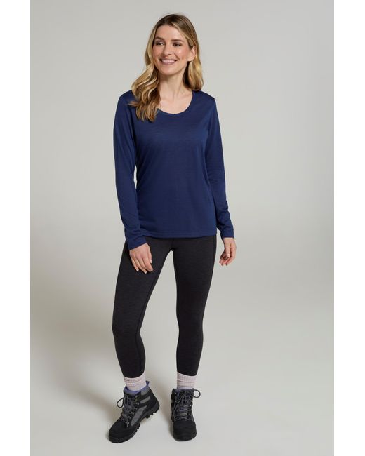 Mountain Warehouse Blue 'Agra' Slub Tee Long Sleeve Quick Drying Casual T-Shirt Cotton