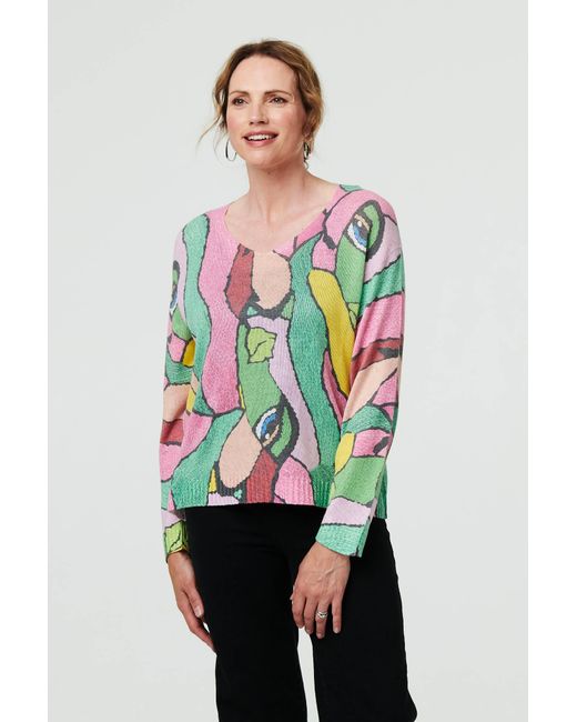 Izabel London Pink Abstract Long Sleeve Textured Top