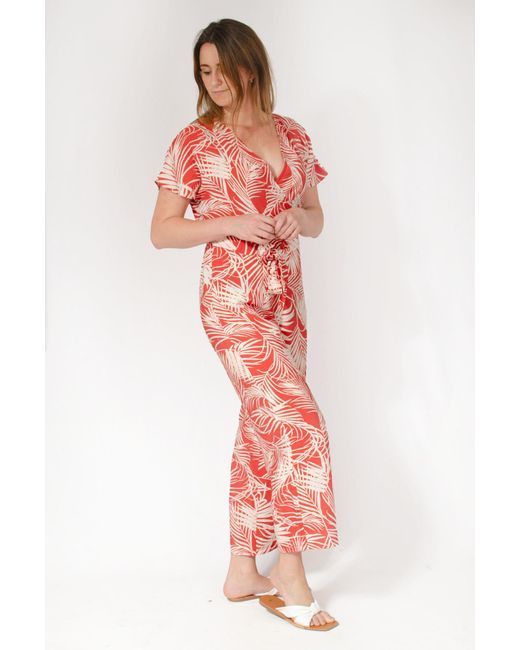 New Look White Summer Print Tie Waist Short Sleeve Jumpsuit
