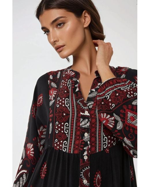 Hiccup Black Printed Long Sleeve Viscose Maxi Dress