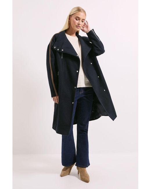 PRINCIPLES Black Funnel Neck Zip Detail Colourblock Longline Coat