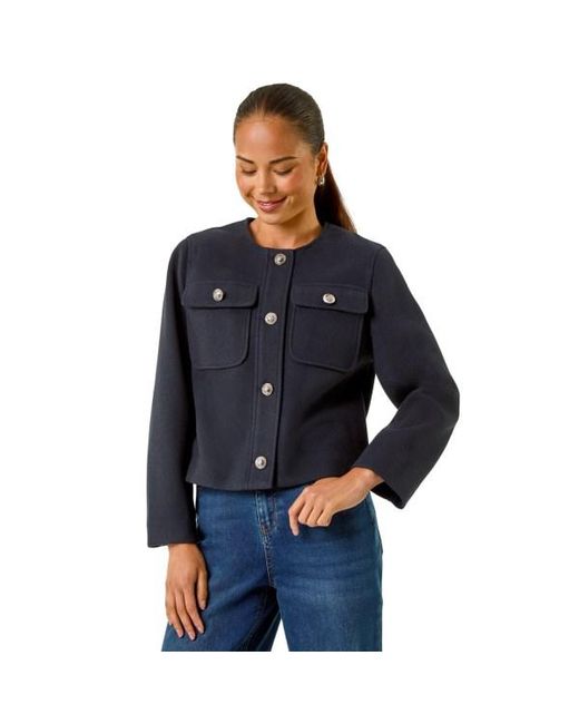 Roman Blue Petite Button Up Pocket Jacket