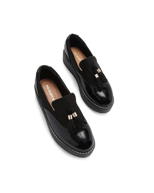 KG by Kurt Geiger Black Patent Flatform Tassel Loafers