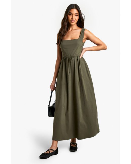 Boohoo Green Bengaline Square Neck Skater Midaxi Dress
