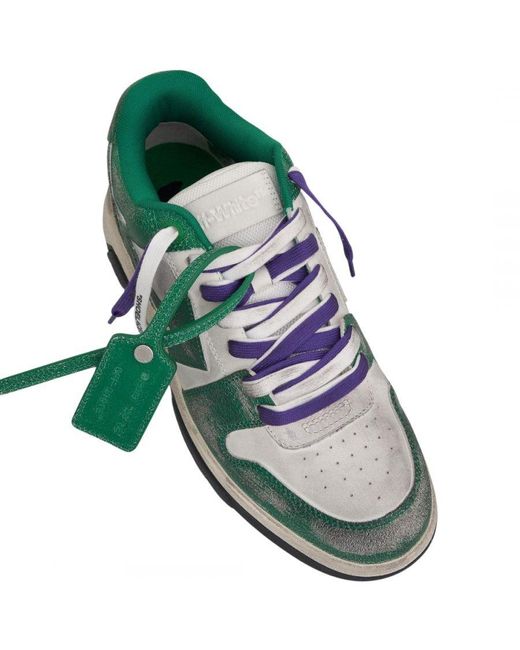 Off-White c/o Virgil Abloh Gebroken Witte Out-of-office Vintage Kalfsleren Groene Sneakers in het Green voor heren