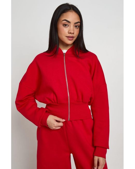 Boohoo Red Deep Hem Zip Through Bomber Tracksuit