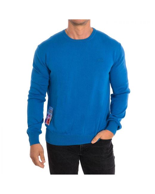 La Martina Blue Long Sleeve Sweater Rms007-Xc022 for men