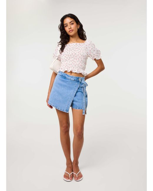 Pink Vanilla Blue Short Sleeve Ruched Cherry Top