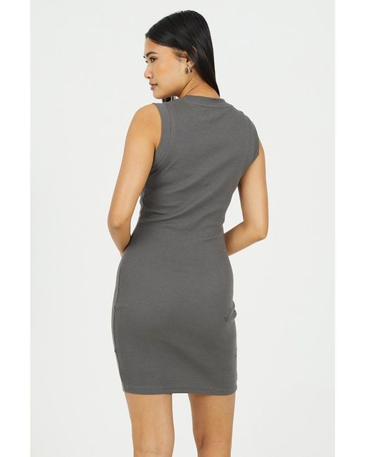 Brave Soul Gray Ribbed Jersey Sleeveless Bodycon Mini Dress