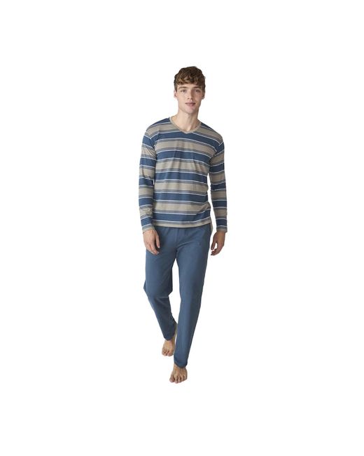 J&j Brothers Blue Jjb18 Long-Sleeved Cotton Pajamas for men
