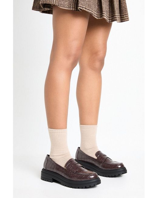 Boohoo Blue Chunky Croc Strap Detail Loafers