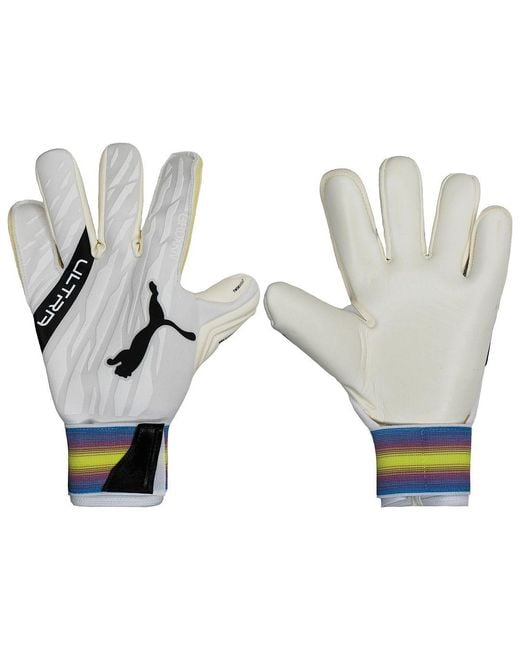 PUMA White Ultra Grip 1 Hybrid Pro Cat Logo Goalkeeper Gloves for men