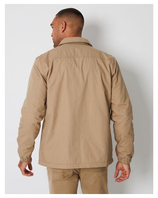 Threadbare Natural 'Carrier' Fleece Lined Zip Up Cotton Shacket for men